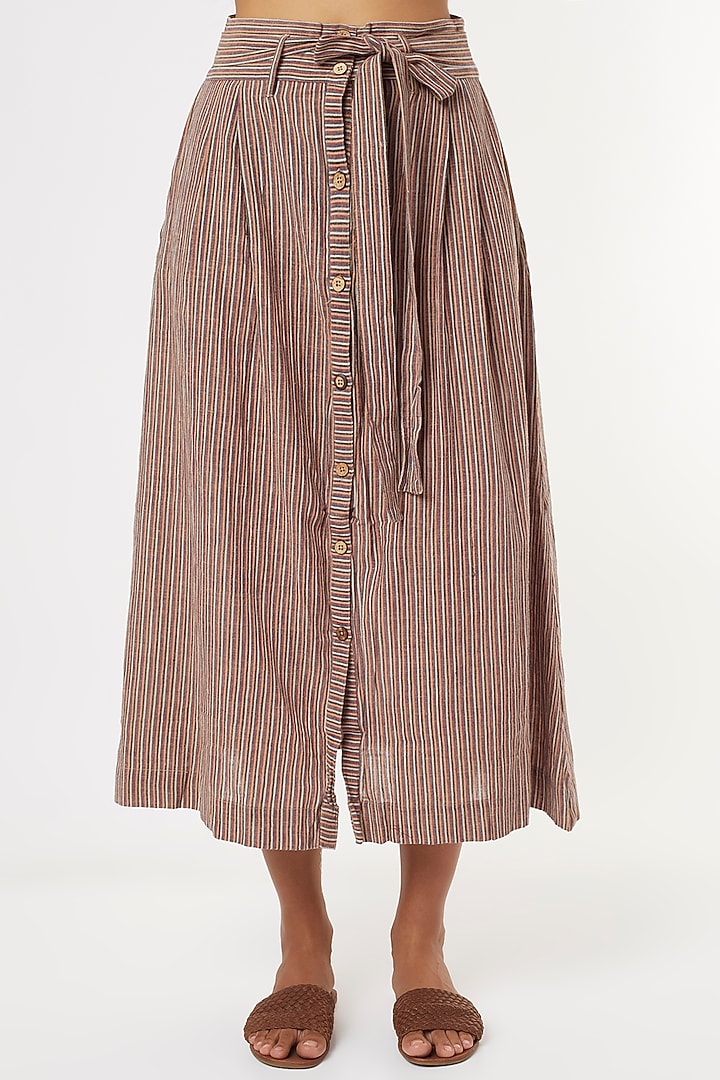 Maroon Cotton Midi Skirt by 3X9T at Pernia's Pop Up Shop