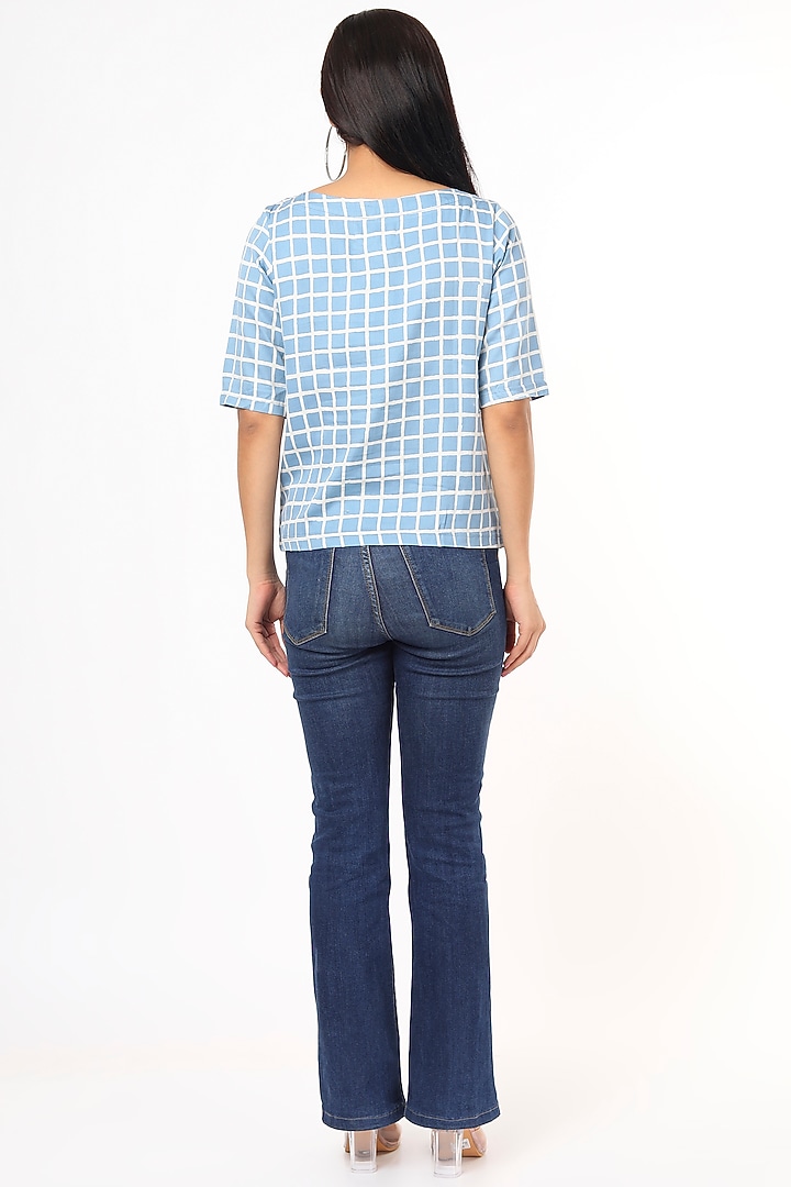 Pastel Blue Checkered Top by 3X9T at Pernia's Pop Up Shop
