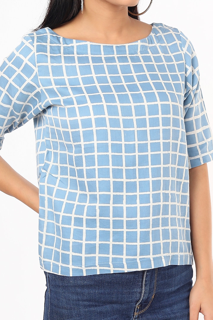 Pastel Blue Checkered Top by 3X9T at Pernia's Pop Up Shop