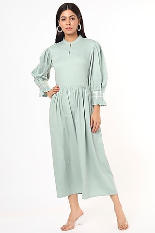 Mint Cotton Satin Midi Dress by 3X9T