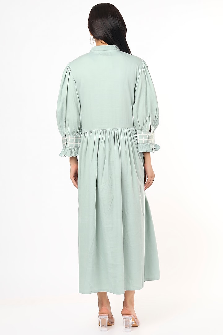 Mint Cotton Satin Midi Dress by 3X9T at Pernia's Pop Up Shop