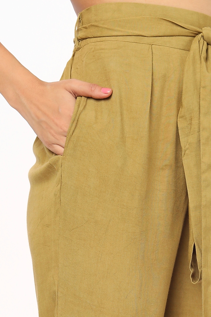 Olive Green Rayon Straight Pants by 3X9T at Pernia's Pop Up Shop
