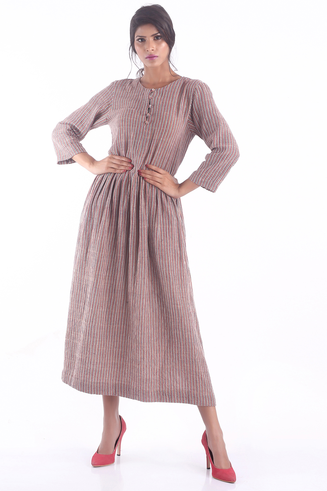 Maroon Summer Dress With Printed Stripes by 3X9T at Pernia's Pop Up Shop