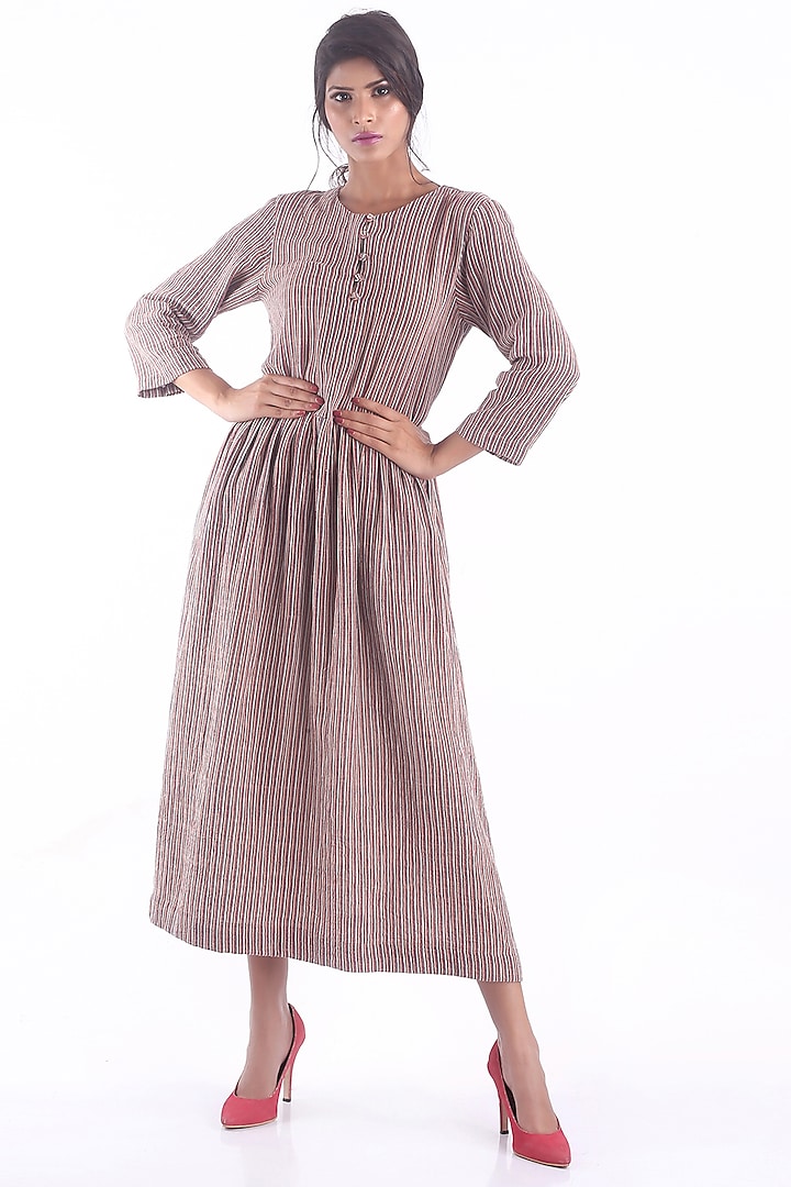 Maroon Summer Dress With Printed Stripes by 3X9T at Pernia's Pop Up Shop