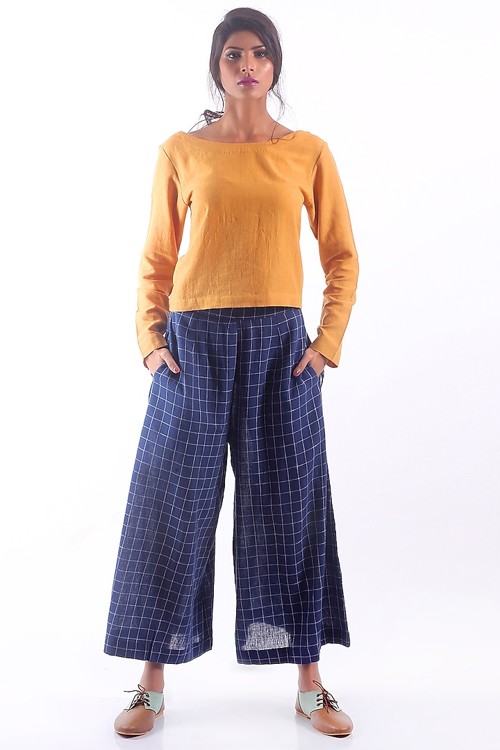 Mustard Top With Boat Neck by 3X9T at Pernia's Pop Up Shop