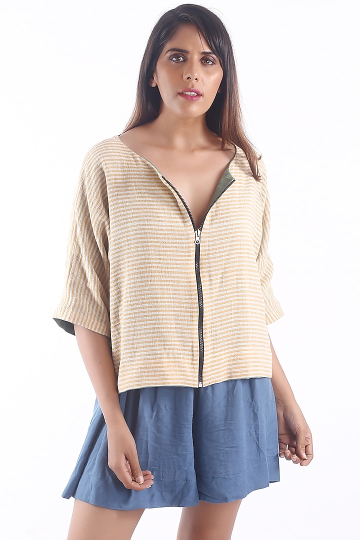 Mustard Reversible Jacket With Stripes by 3X9T