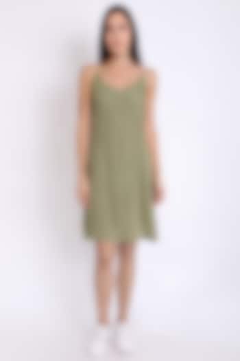 Olive Green Summer Dress With Braided Shoulder Straps by 3X9T at Pernia's Pop Up Shop