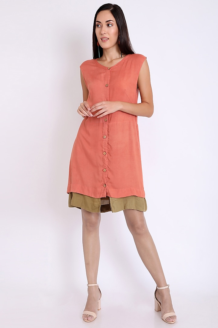 Peach Dress With Layered Hemline by 3X9T