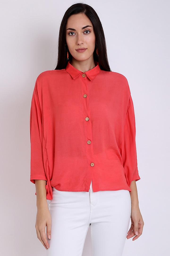 Peach Shirt With Butterfly Sleeves by 3X9T