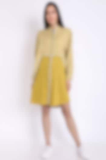 Mustard Checkered Printed Shirt Dress by 3X9T