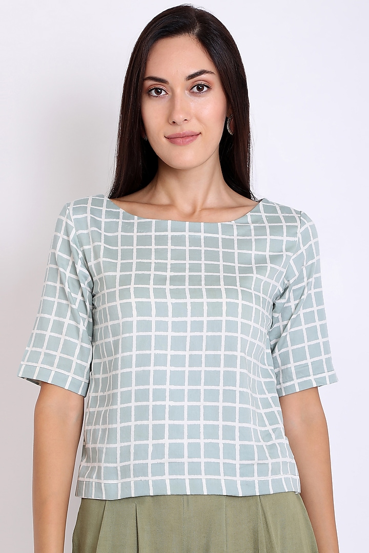 Pastel Green Block Printed Top by 3X9T