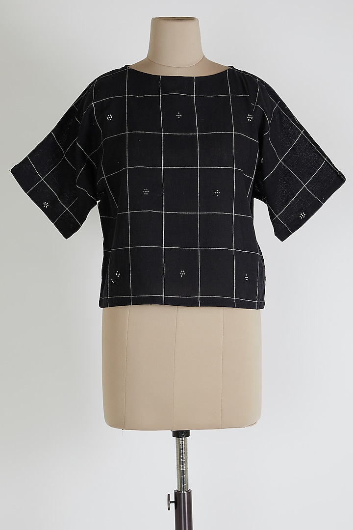 Black Top With Boat Neck by 3X9T at Pernia's Pop Up Shop