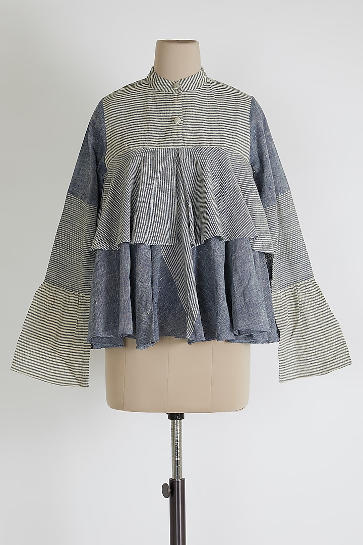 Grey Top With Ruffles by 3X9T at Pernia's Pop Up Shop