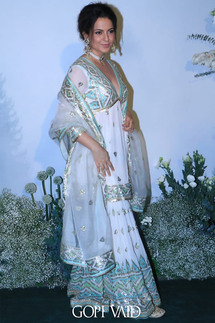 White Georgette Embellished Gharara Set by GOPI VAID