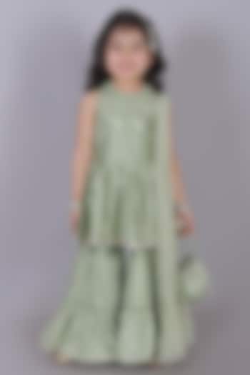 Sea Green Viscose Rayon Flared Sharara Set For Girls by Lil Drama at Pernia's Pop Up Shop