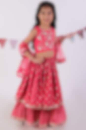 Red Cotton Jaipur Printed Lehenga Set For Girls by Lil Drama at Pernia's Pop Up Shop
