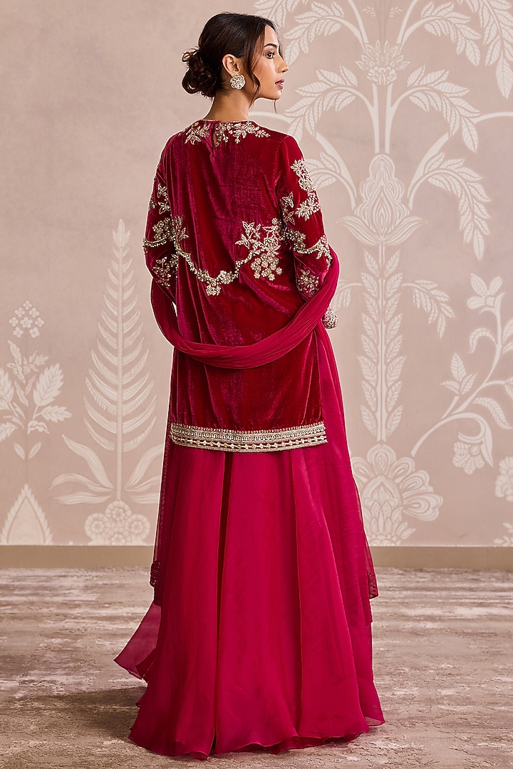 Fuchsia Organza Embroidered Bridal Sharara Set by Ridhi Mehra at Pernia's Pop Up Shop