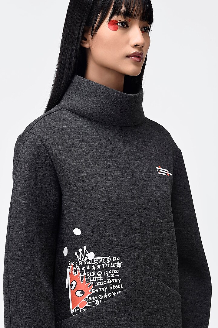Grey Cotton Printed Sweatshirt by Genes Lecoanet Hemant at Pernia's Pop Up Shop