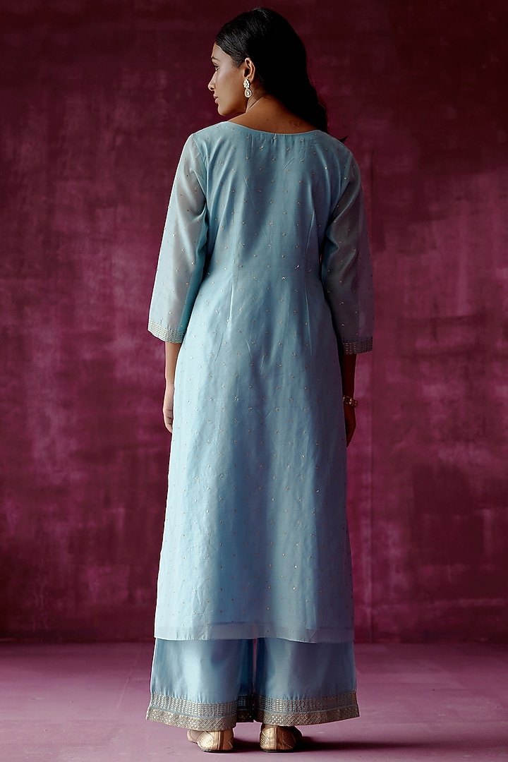 Powder Blue Embroidered Kurta Set by POULI at Pernia's Pop Up Shop