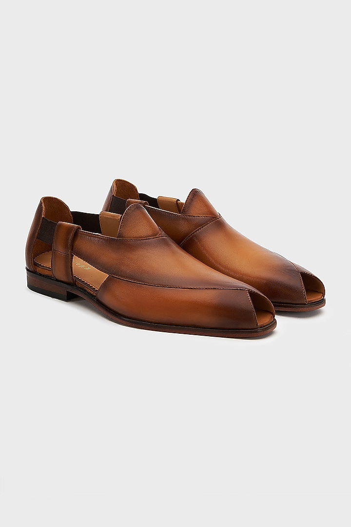 Tan Leather Peshawari Sandals by Nauvab at Pernia's Pop Up Shop