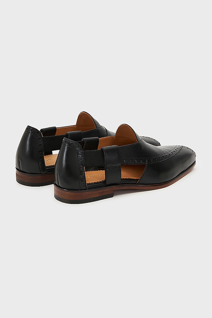 Black Leather Peshawari Sandals by Nauvab at Pernia's Pop Up Shop