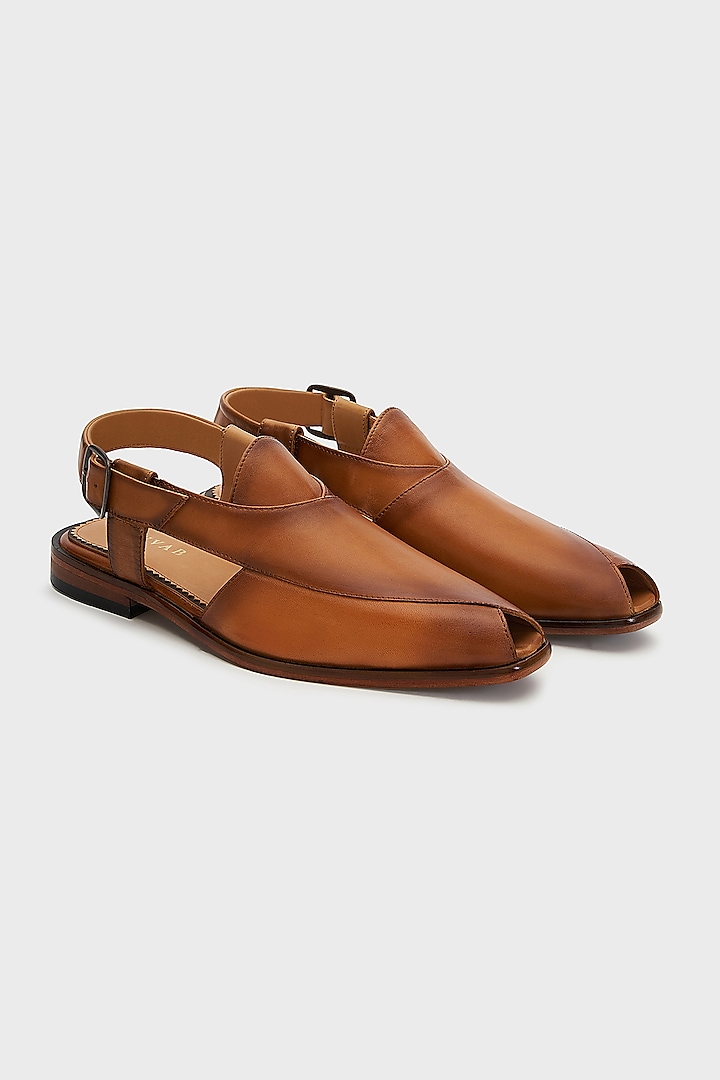Tan Leather Peshawari Sandals by Nauvab at Pernia's Pop Up Shop