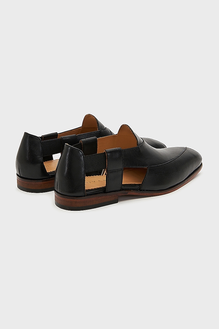 Black Leather Peshawari Sandals by Nauvab at Pernia's Pop Up Shop