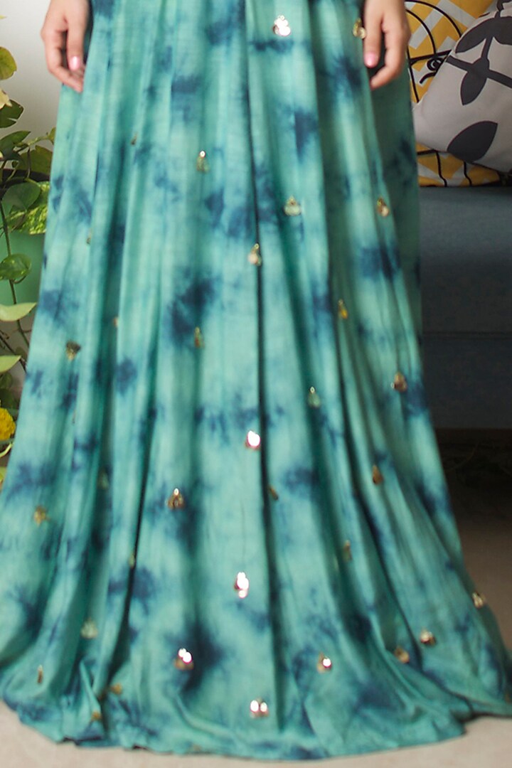 Bluish Green Tie-Dye Gown by Dhwaja at Pernia's Pop Up Shop