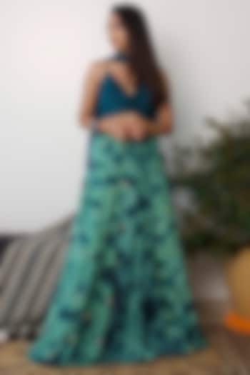Bluish Green Tie-Dye Lehenga Set by Dhwaja at Pernia's Pop Up Shop