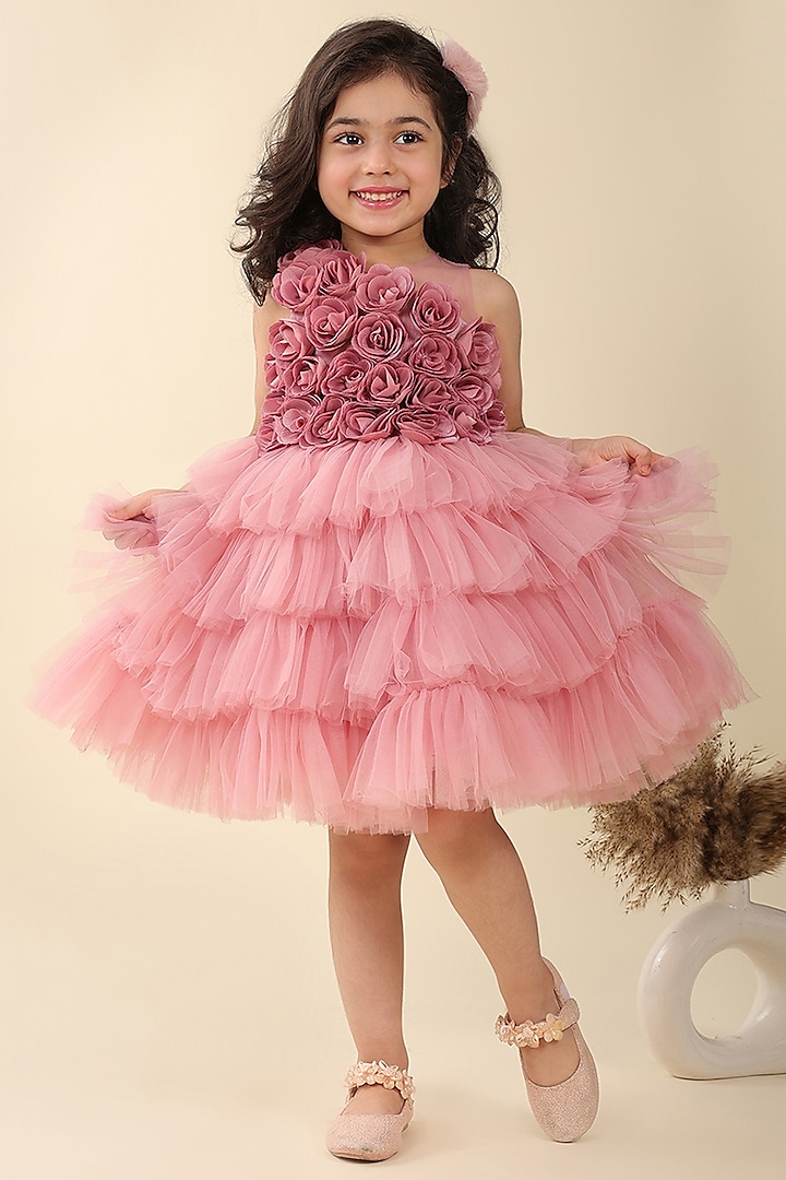 Pink Poly Silk Dress For Girls by A.T.U.N. (All Things Uber Nice) at Pernia's Pop Up Shop