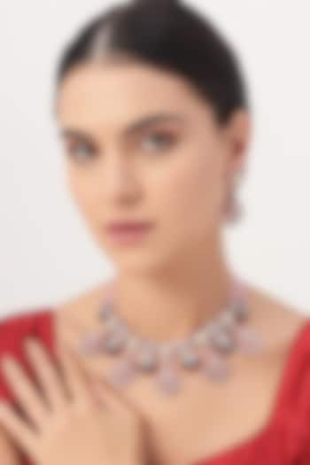 Gold Finish Pearl & Zircon Necklace Set by Beryachi at Pernia's Pop Up Shop