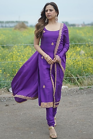 Purple Dupion Silk Kurta Set by The Whole Nine Yards