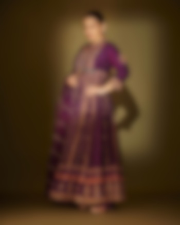 Purple Vegan Silk Embellished Kalidar Wedding Anarkali Set by SHRADDHA RAMBHIA at Pernia's Pop Up Shop