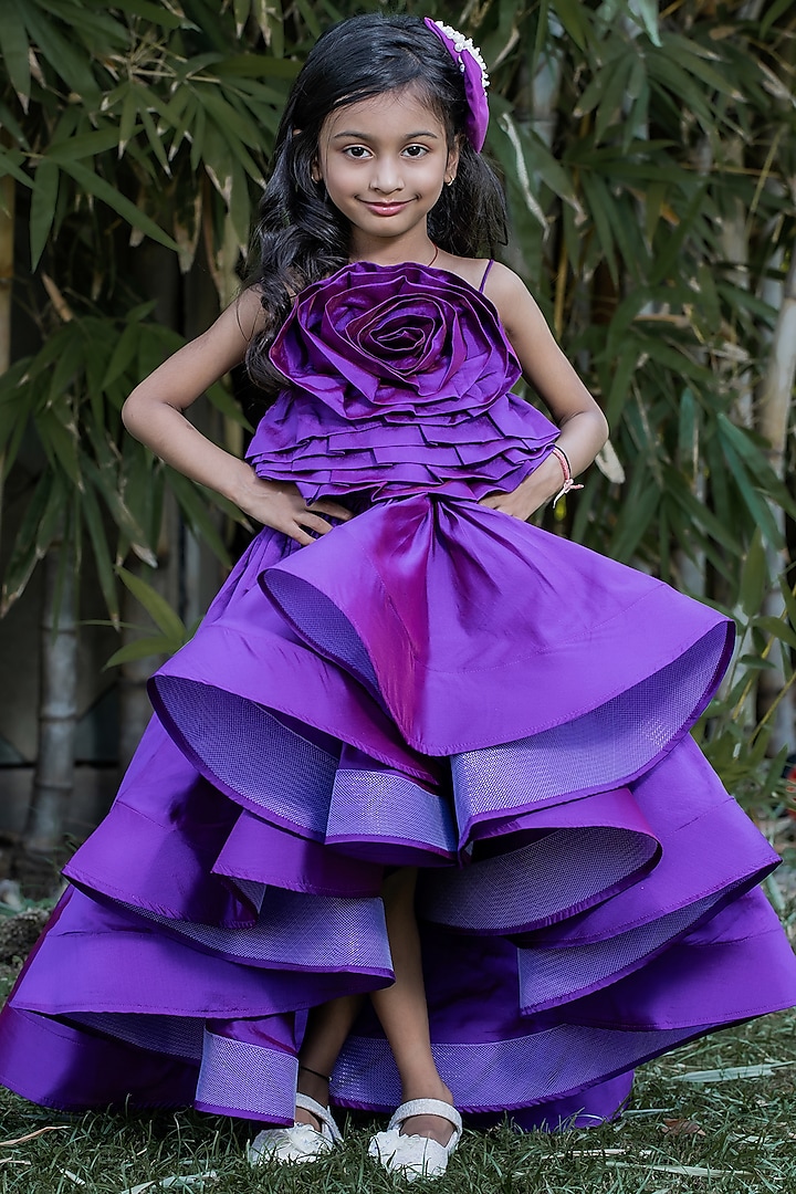 Violet Taffeta Silk Dress For Girls by PEAR BEAR at Pernia's Pop Up Shop