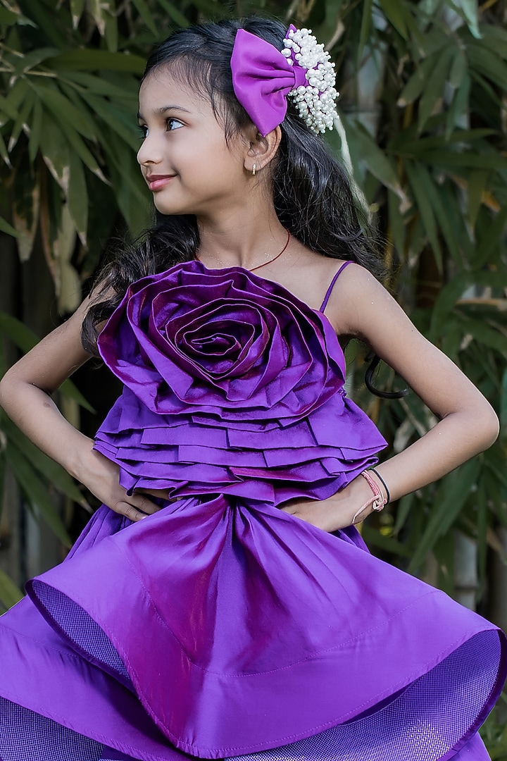 Violet Taffeta Silk Dress For Girls by PEAR BEAR at Pernia's Pop Up Shop