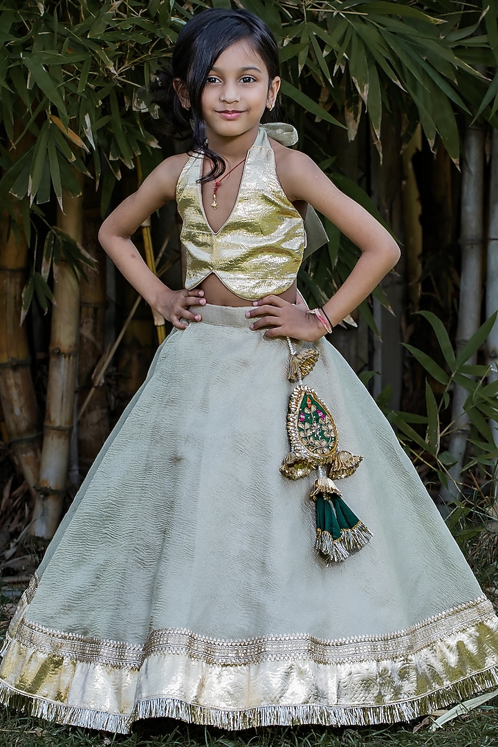 Green Gota & Tissue Lace Work Lehenga Set For Girls by PEAR BEAR at Pernia's Pop Up Shop