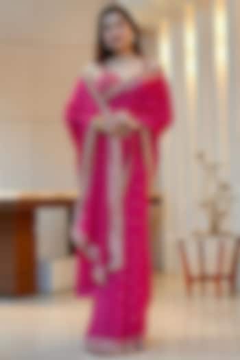 Rani Pink Georgette Zardosi Embroidered Wedding Saree Set by GOPI VAID at Pernia's Pop Up Shop