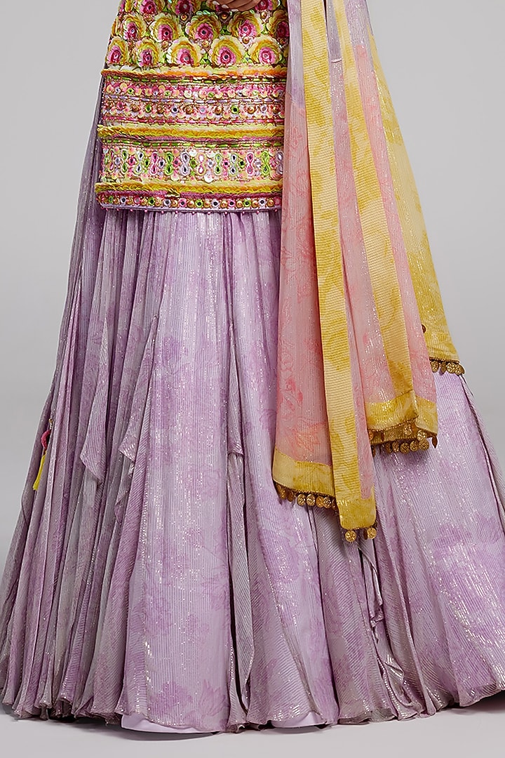 Lilac Shimmer Chiffon Bridal Lehenga Set by Monika Nidhee at Pernia's Pop Up Shop
