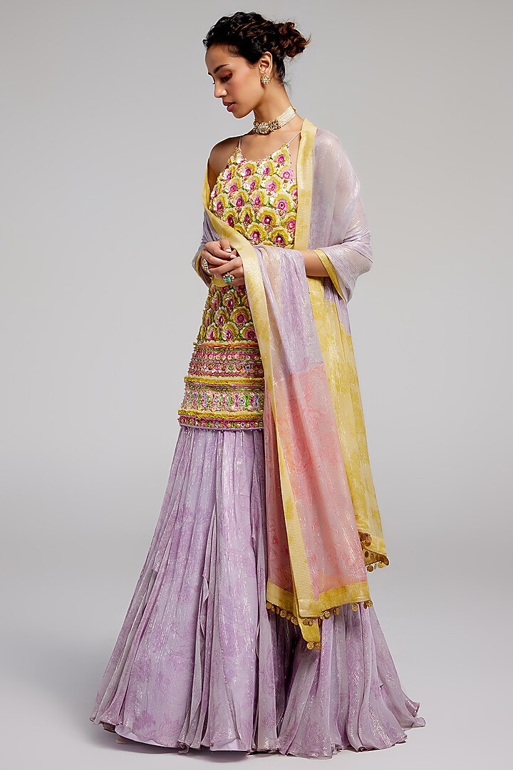 Lilac Shimmer Chiffon Bridal Lehenga Set by Monika Nidhee at Pernia's Pop Up Shop