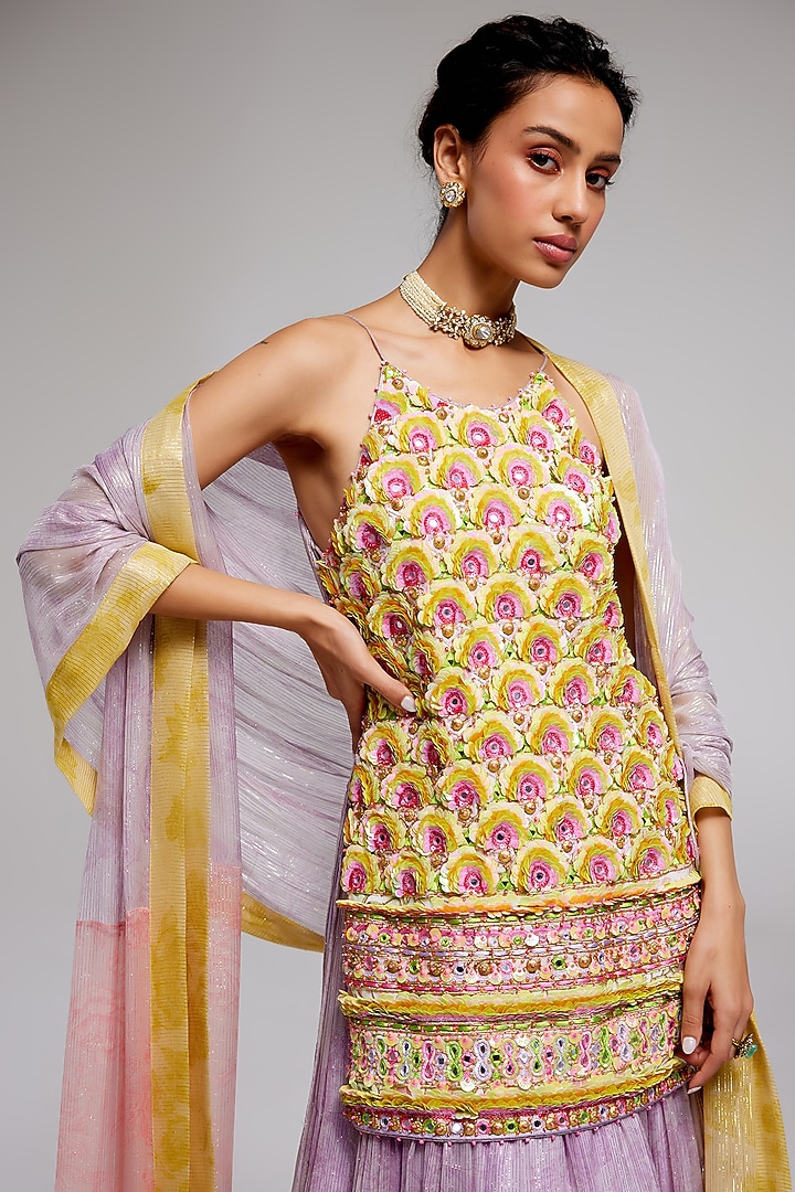 Lilac Shimmer Chiffon Bridal Lehenga Set by Monika Nidhee at Pernia's Pop Up Shop
