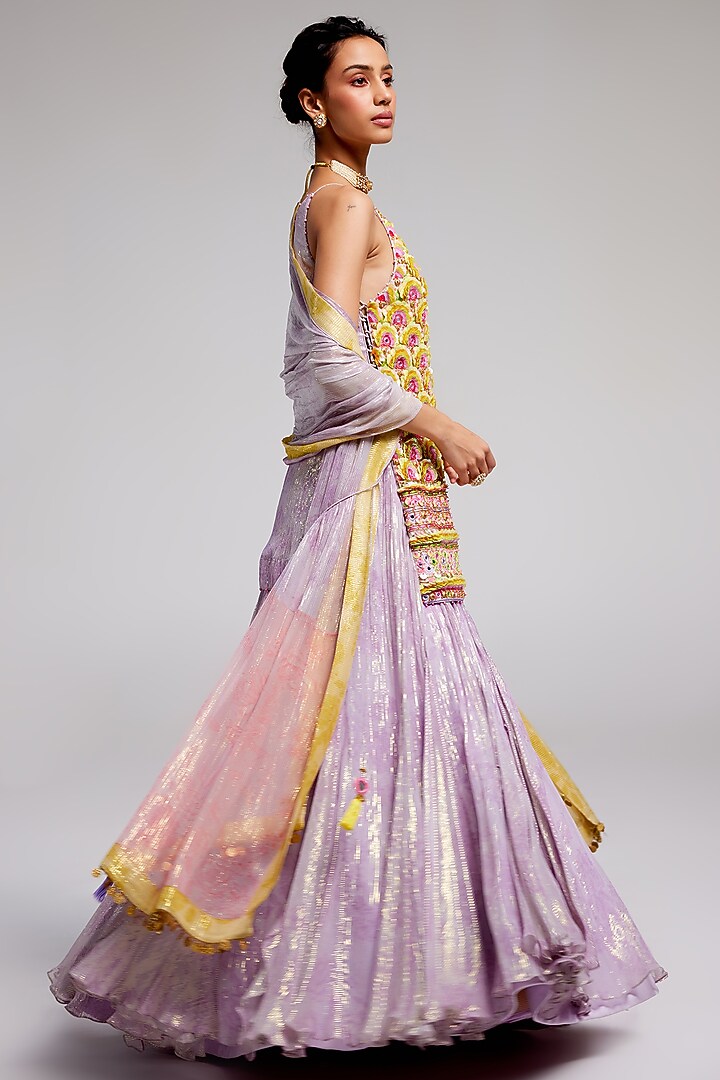 Lilac Shimmer Chiffon Bridal Lehenga Set by Monika Nidhee at Pernia's Pop Up Shop