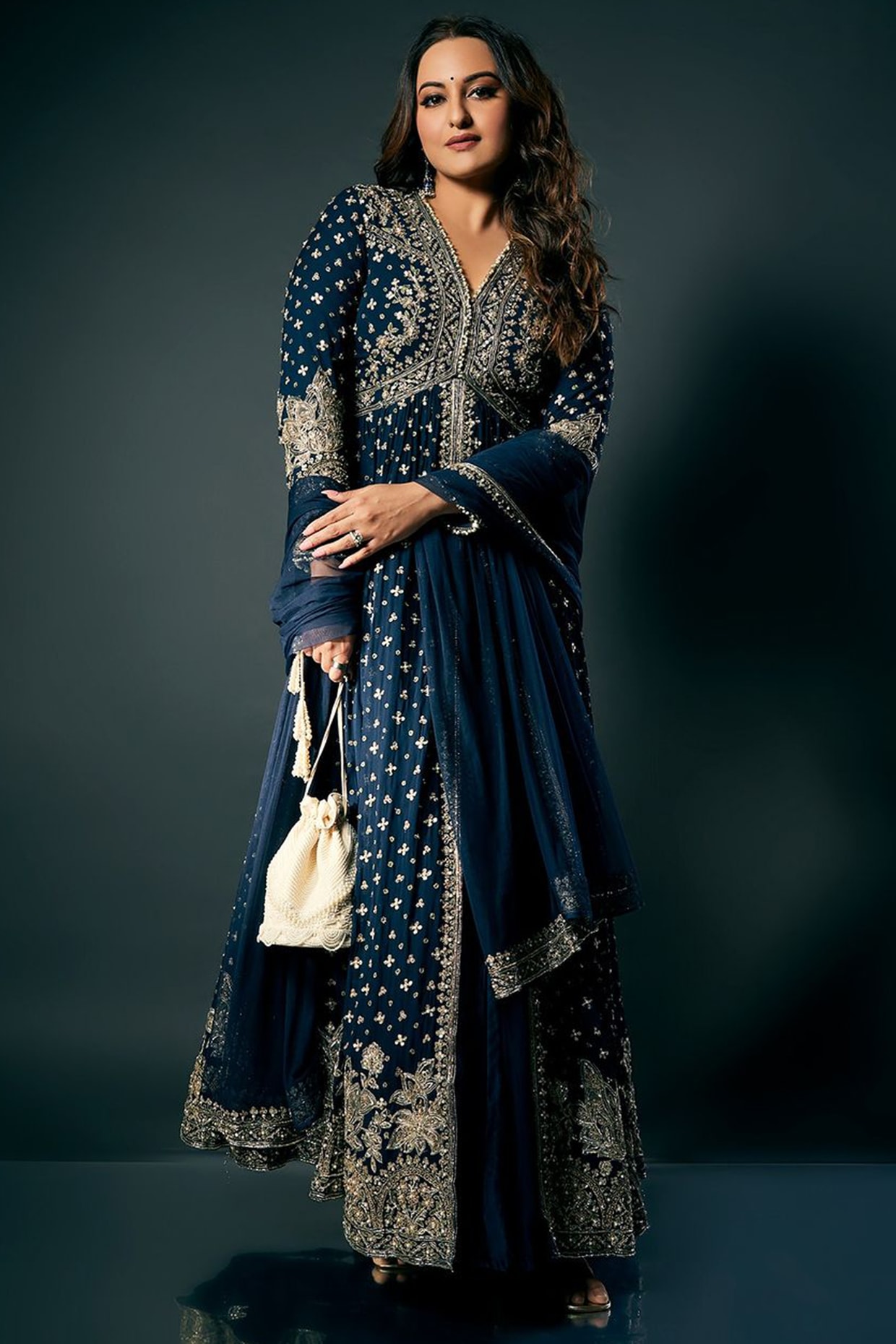 Ridhi Mehra Navy Silk Embroidered Anarkali Set