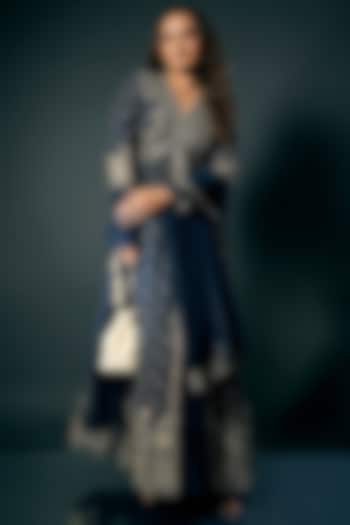 Navy Silk Embroidered Bridal Anarkali Set by Ridhi Mehra at Pernia's Pop Up Shop