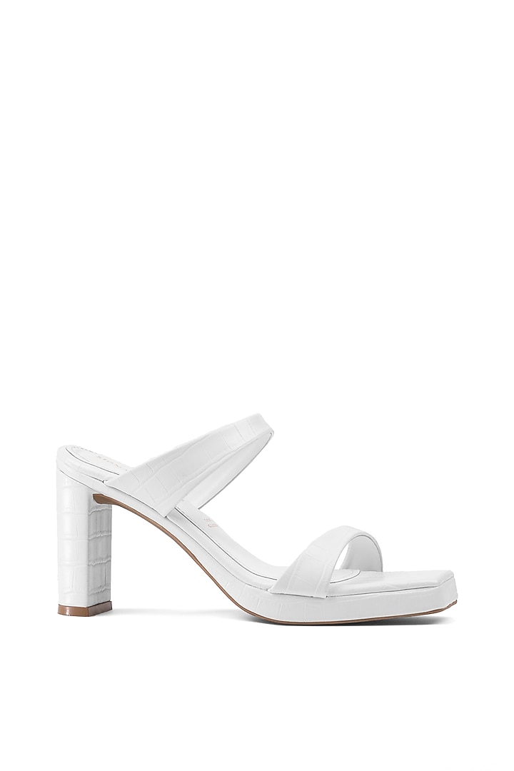 White Vegan Leather Strappy Heels by Signature Sole at Pernia's Pop Up Shop