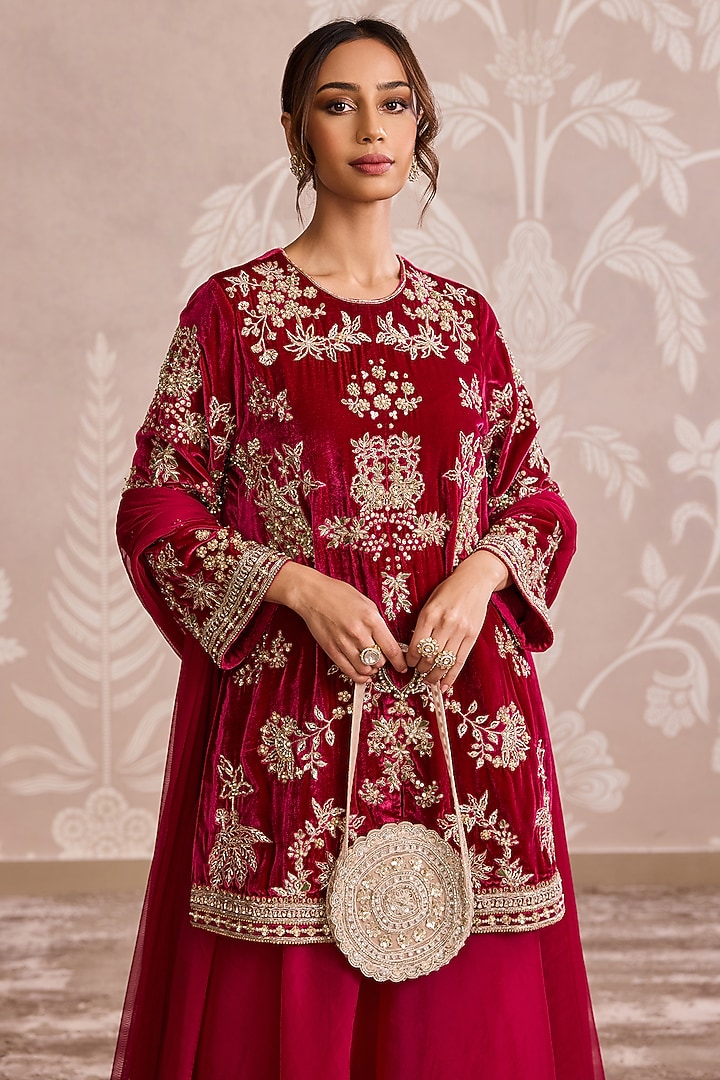 Fuchsia Organza Embroidered Bridal Sharara Set by Ridhi Mehra at Pernia's Pop Up Shop