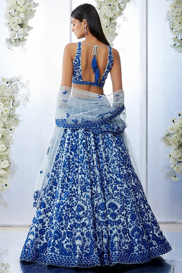 Cobalt Blue Resham Embroidered Bridal Lehenga Set by Seema Gujral at Pernia's Pop Up Shop