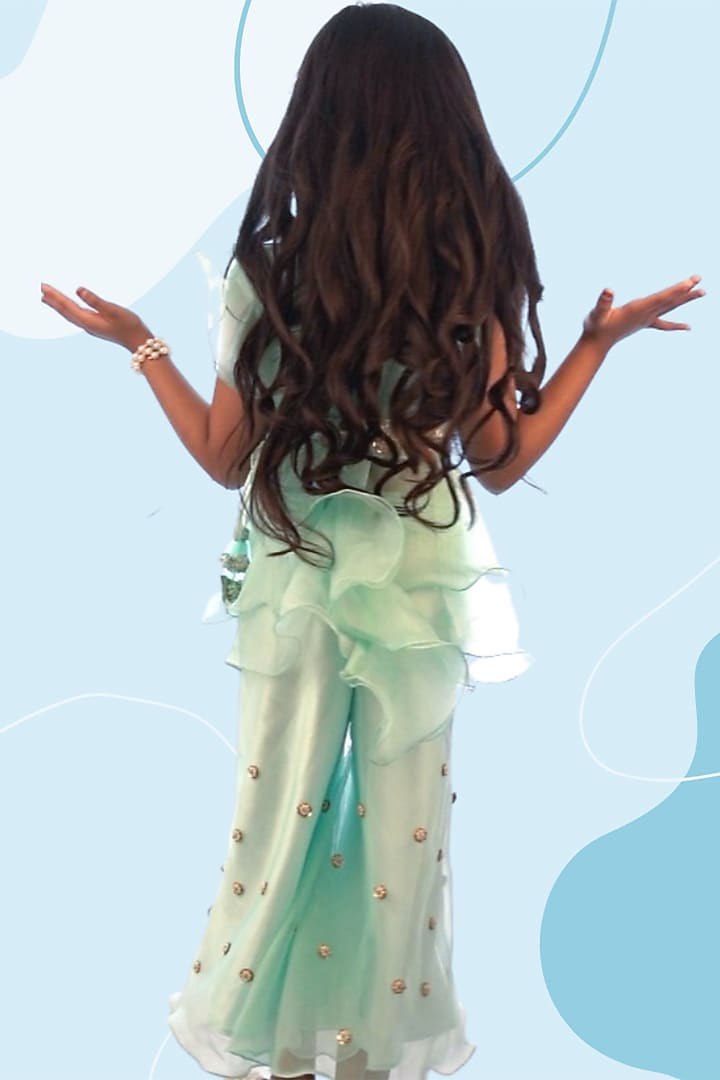 Powder Blue Organza Sharara Set For Girls by Offspring Closet at Pernia's Pop Up Shop