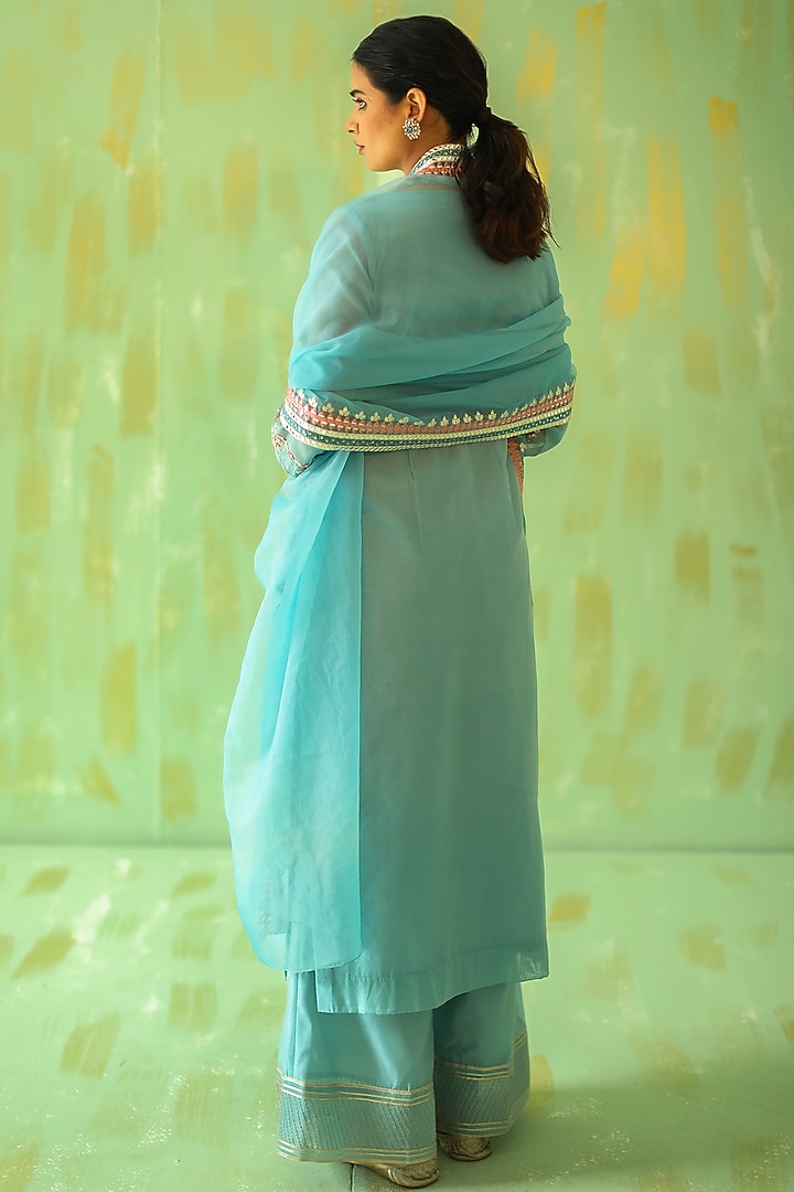 Powder Blue Sequins Embroidered Kurta Set by POULI at Pernia's Pop Up Shop