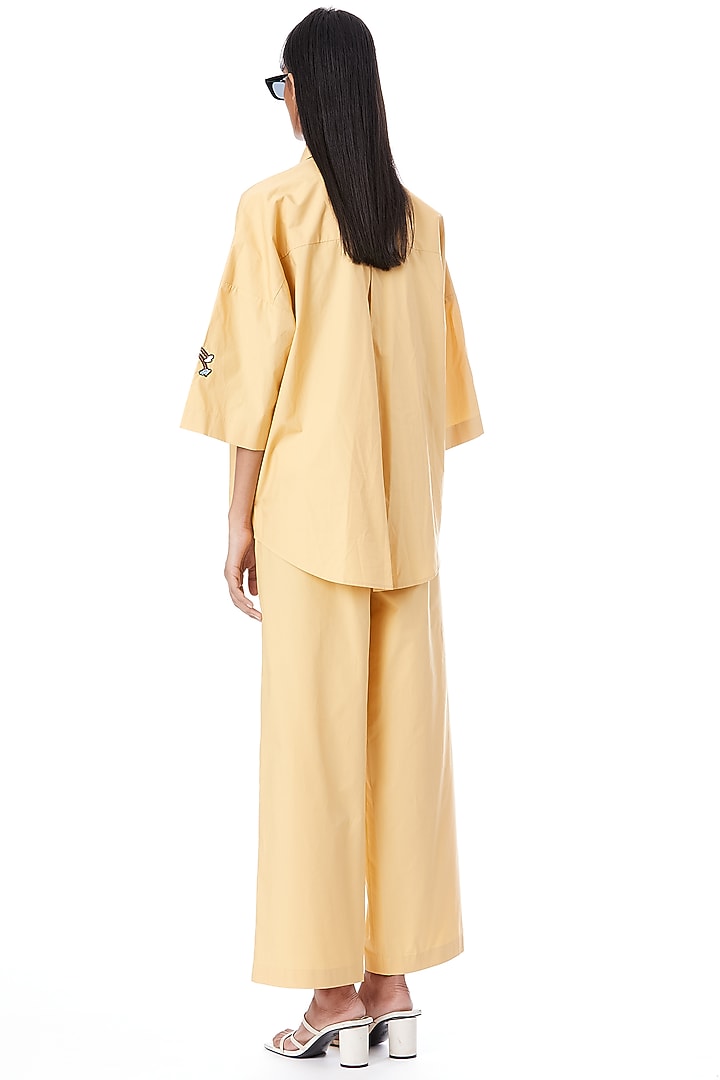 Yellow Cotton Embellished Boxy Shirt by Kanika Goyal at Pernia's Pop Up Shop