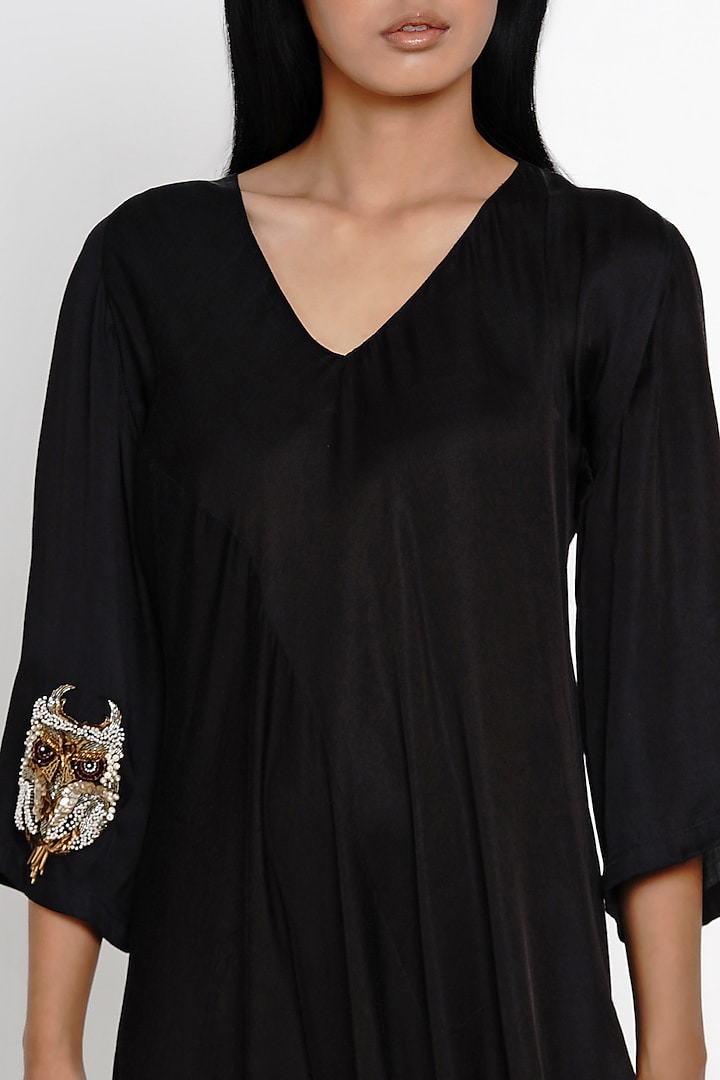 Black Modal Pleated Summer Dress by Angry Owl at Pernia's Pop Up Shop